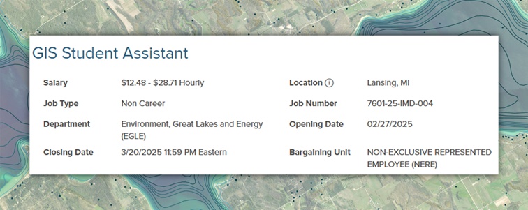 GIS Student Assistant with the Michigan Department of Environment, Great Lakes, and Energy
